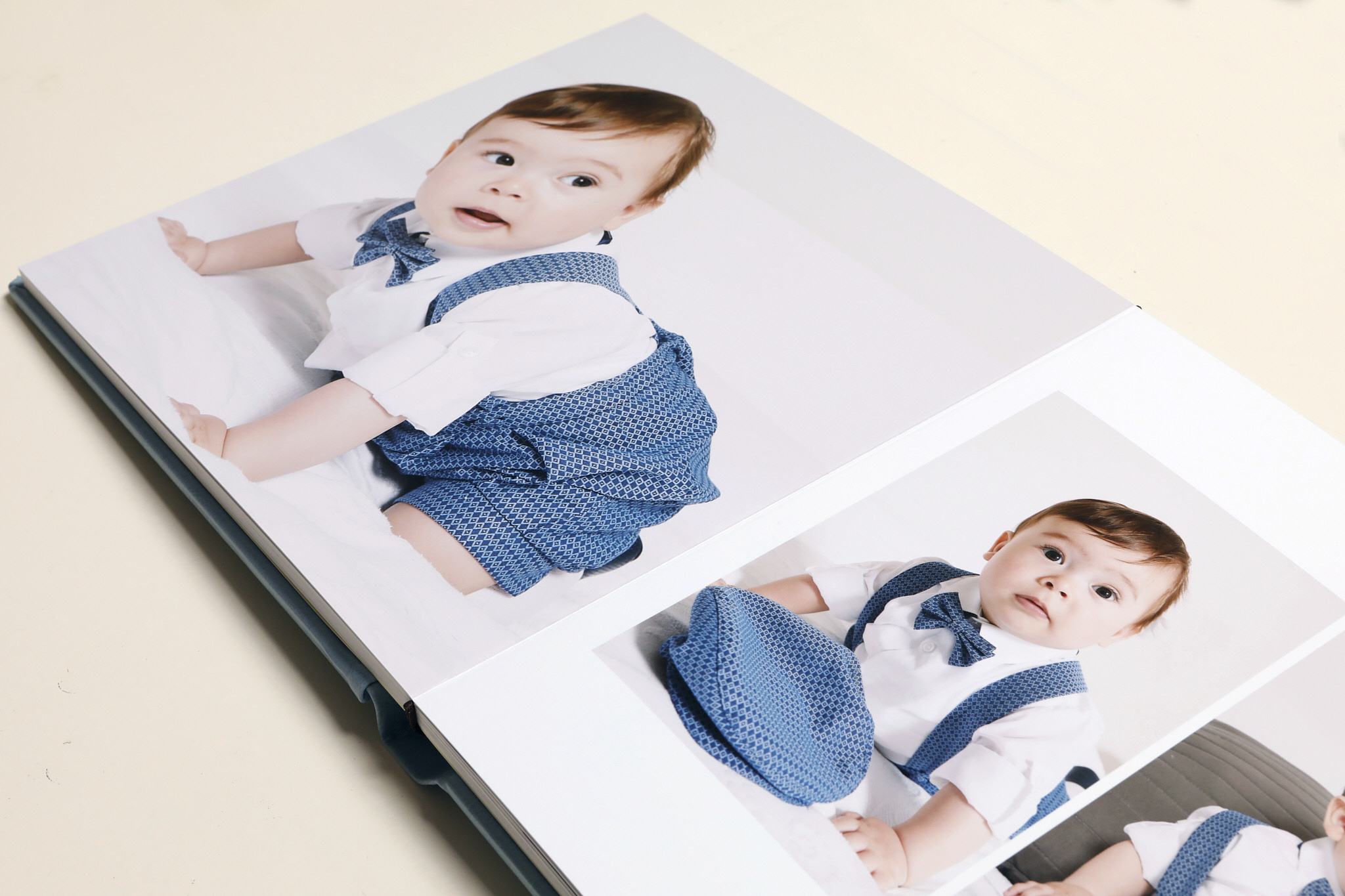 Open christening album, pages printed fine art